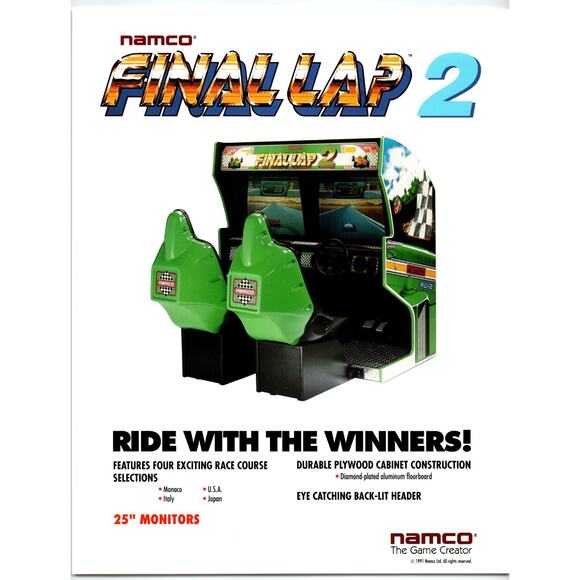 Final Lap 2 Arcade Game Flyer Original 1991 Vintage Retro Video 8.5" x 11" - Picture 2 of 2